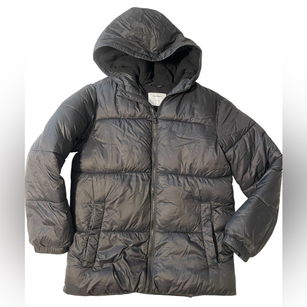 Old Navy Puffer Black Hoodie Jacket Boys Size L (10-12 )